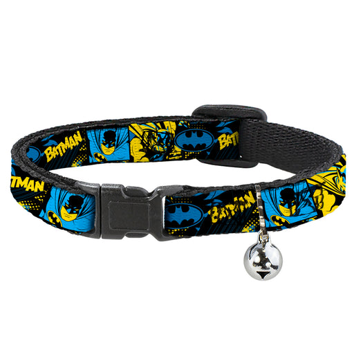 Breakaway Cat Collar with Bell - BATMAN Poses and Logo Collage Black/Blue/Yellow Breakaway Cat Collars DC Comics   