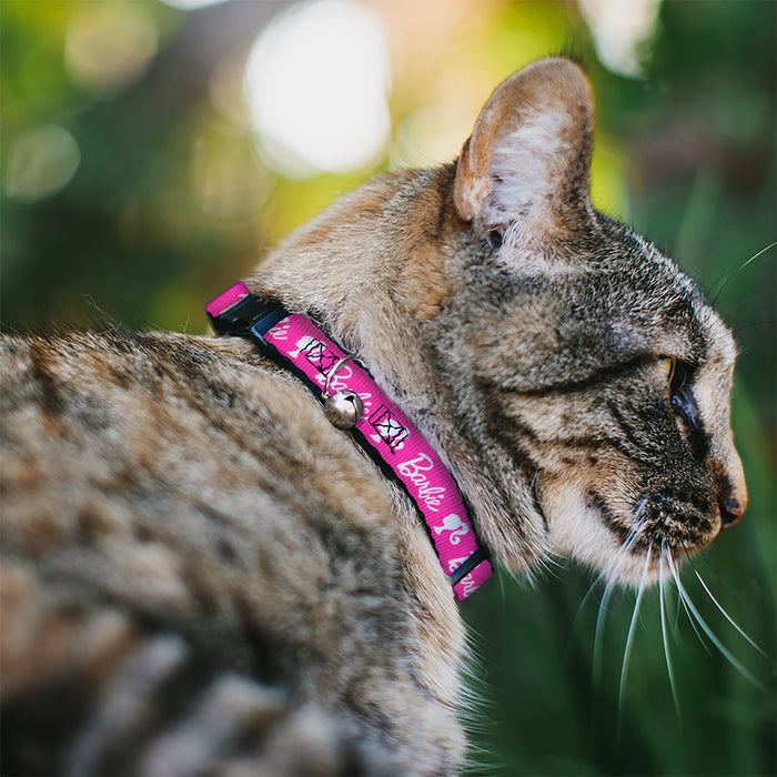 Breakaway Cat Collar with Bell - BARBIE Script Signature Logo and Silhouette Hot Pink/White Breakaway Cat Collars Mattel   