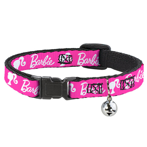 Breakaway Cat Collar with Bell - BARBIE Script Signature Logo and Silhouette Hot Pink/White Breakaway Cat Collars Mattel   