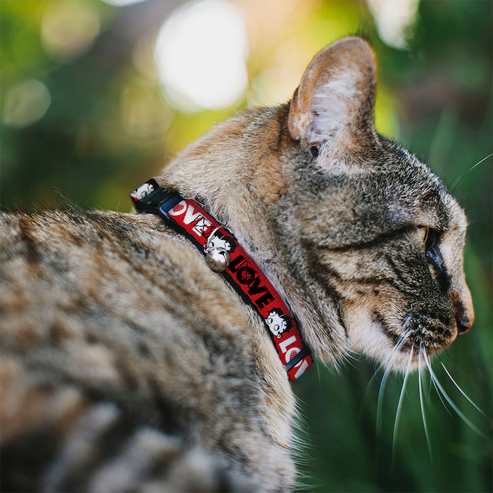 Breakaway Cat Collar with Bell - Betty Boop Face and LOVE Text Red/Black/White Breakaway Cat Collars Fleischer Studios, Inc.   