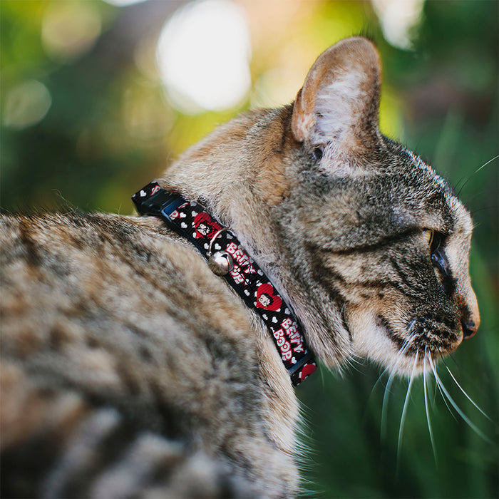 Breakaway Cat Collar with Bell - BETTY BOOP Face and Text Hearts Black/White/Red Breakaway Cat Collars Fleischer Studios, Inc.   