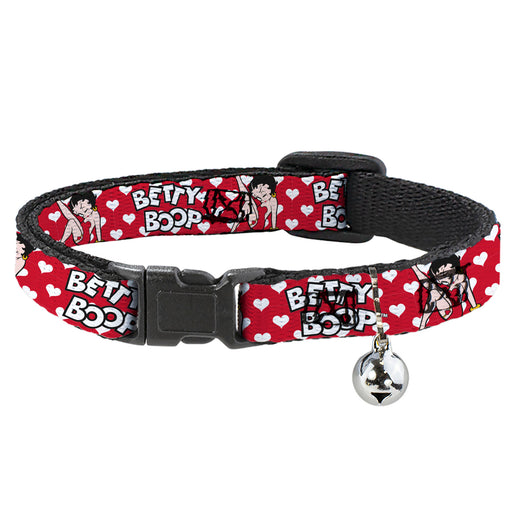 Breakaway Cat Collar with Bell - BETTY BOOP Seated Leg Kick Pose and Text Hearts Red/White/Black Breakaway Cat Collars Fleischer Studios, Inc.   