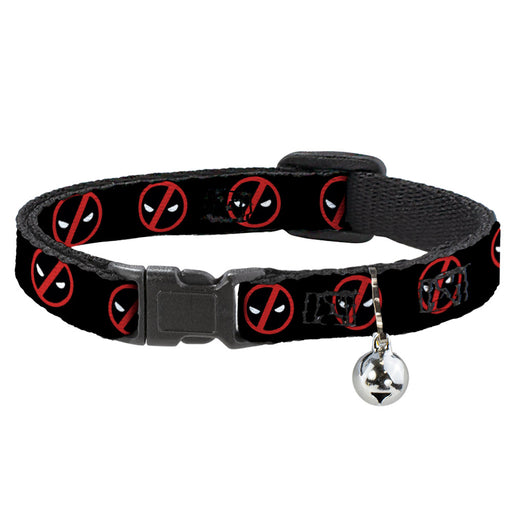 Breakaway Cat Collar with Bell - Deadpool Logo2 Black/Red/White Breakaway Cat Collars Marvel Comics   