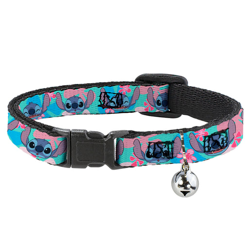 Breakaway Cat Collar with Bell - Lilo & Stitch Stitch Expressions and Tropical Flowers Blues/Pinks Breakaway Cat Collars Disney   