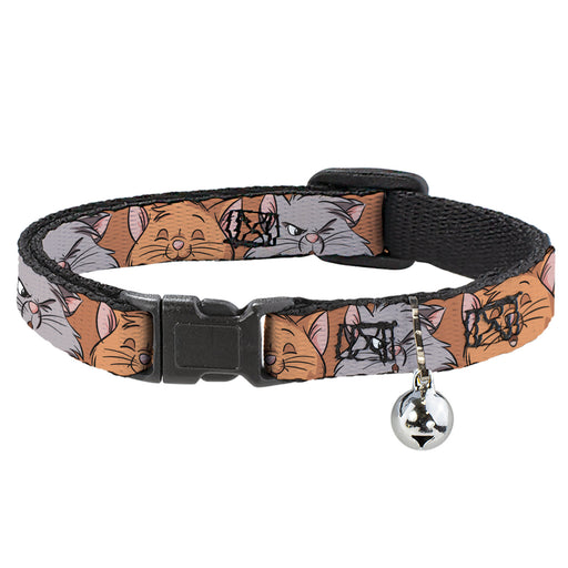 Breakaway Cat Collar with Bell - Aristocats Toulouse and Berlioz Close-Up Faces Orange Breakaway Cat Collars Disney   