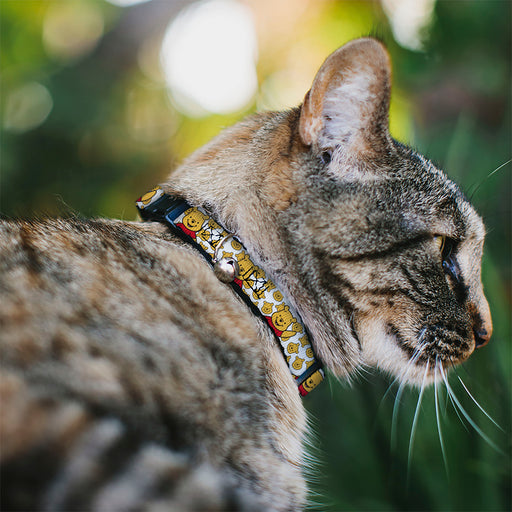 Breakaway Cat Collar with Bell - Winnie the Pooh Chibi Pose and Expressions Scattered White Breakaway Cat Collars Disney   