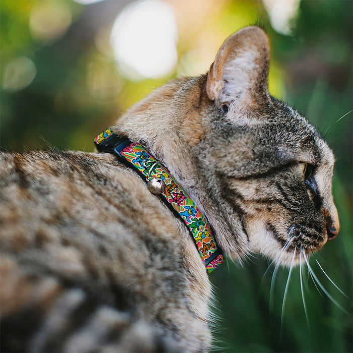 Breakaway Cat Collar with Bell - Grateful Dead Dancing Bears Swirl Multi Color Breakaway Cat Collars Grateful Dead   
