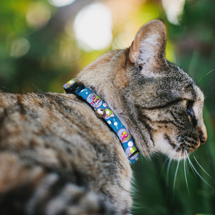 Breakaway Cat Collar with Bell - Invader Zim and GIR Poses and Planets Blue/White Breakaway Cat Collars Nickelodeon   