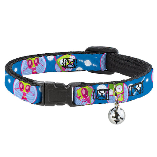 Breakaway Cat Collar with Bell - Invader Zim and GIR Poses and Planets Blue/White Breakaway Cat Collars Nickelodeon   