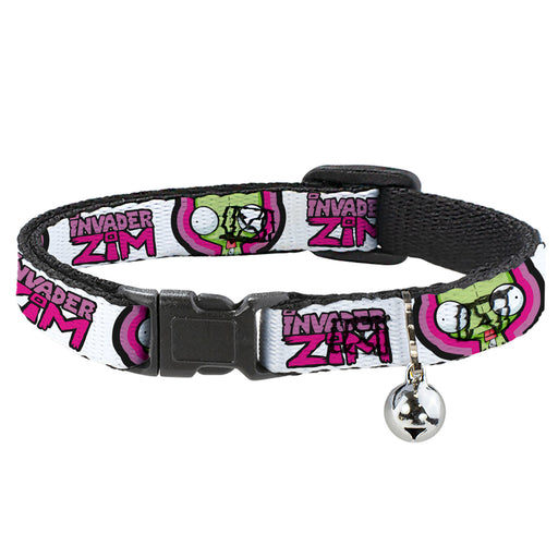 Breakaway Cat Collar with Bell - INVADER ZIM Title Logo and GIR Pose Close-Up White/Pinks Breakaway Cat Collars Nickelodeon   