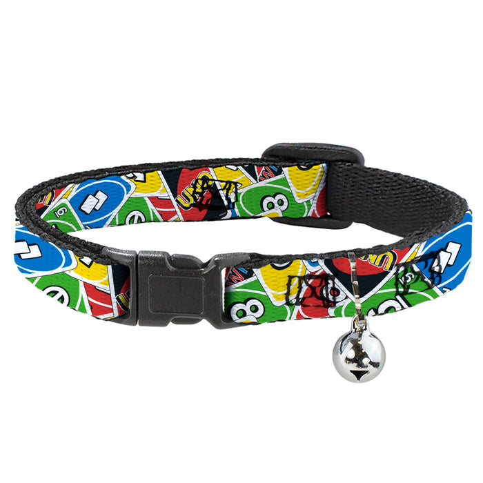 Breakaway Cat Collar with Bell - UNO Cards Stacked Collage Multi Color Breakaway Cat Collars Mattel   