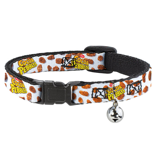 Breakaway Cat Collar with Bell - POST COCOA PEBBLES Logo and Cereal Pebbles Scattered White/Browns Breakaway Cat Collars The Flintstones   