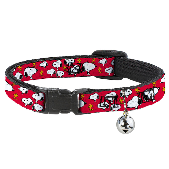 Breakaway Cat Collar with Bell - Peanuts Snoopy and Woodstock Poses Scattered Red Breakaway Cat Collars Peanuts Worldwide LLC   