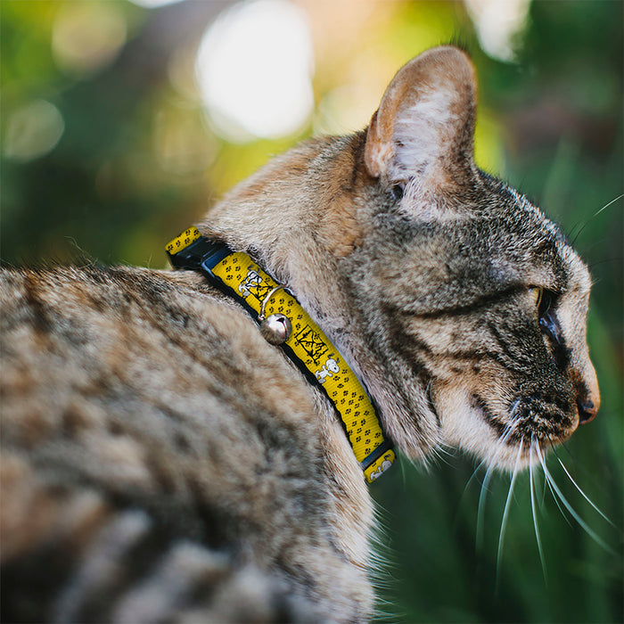 Breakaway Cat Collar with Bell - Peanuts Snoopy Smiling Pose/Paw Print Yellow/Black/White Breakaway Cat Collars Peanuts Worldwide LLC   