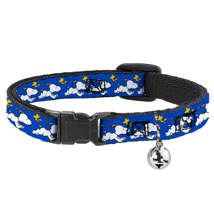 Breakaway Cat Collar with Bell - Peanuts Snoopy Running and Woodstock Pose Blue Breakaway Cat Collars Peanuts Worldwide LLC   