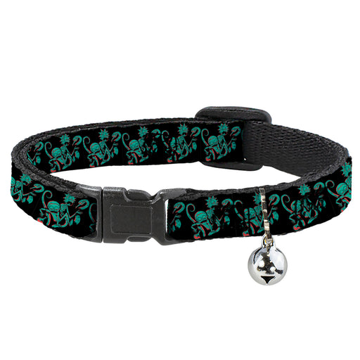 Breakaway Cat Collar with Bell - Rick and Morty Psychedelic Monster Pose Black/Greens Breakaway Cat Collars Rick and Morty   