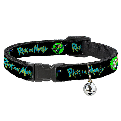 Breakaway Cat Collar with Bell - RICK AND MORTY Title Logo and Portal Pose Black Breakaway Cat Collars Rick and Morty   