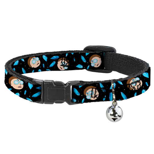 Breakaway Cat Collar with Bell - Rick and Morty Death Crystals and Morty Expression Black/Blues Breakaway Cat Collars Rick and Morty   