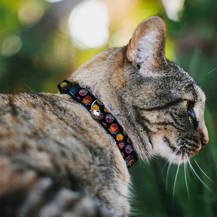 Breakaway Cat Collar with Bell - Rick and Morty Vaporwave Expressions Scattered Black/Multi Color Breakaway Cat Collars Rick and Morty   
