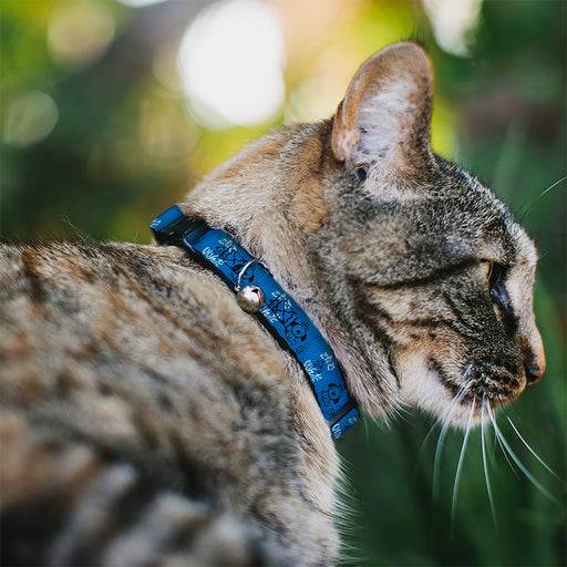 Breakaway Cat Collar with Bell - This is Fine Japanese Question Hound Flame Blue/Black/White Breakaway Cat Collars KC Green   