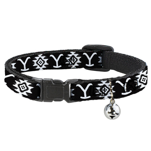 Breakaway Cat Collar with Bell - Yellowstone Dutton Ranch and Native American Icons Black/White Breakaway Cat Collars Paramount Network   