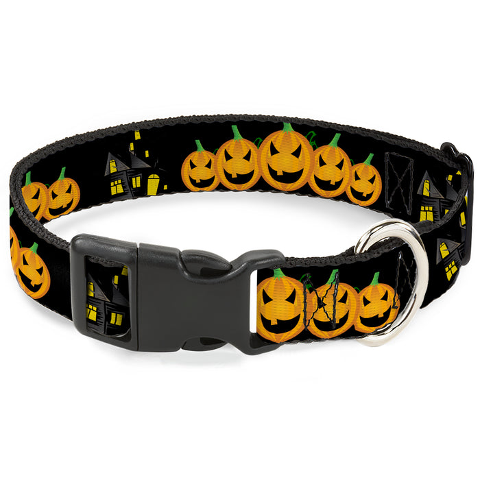 Plastic Clip Collar - Jack-o'-Lanterns/Haunted House Black/Yellow Plastic Clip Collars Buckle-Down   