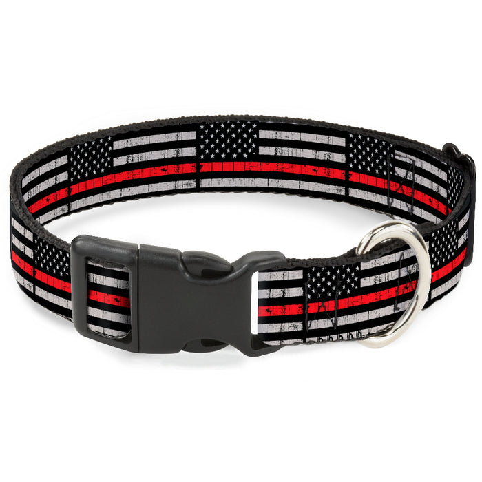 Plastic Clip Collar - Thin Red Line Flag Weathered Black/Gray/Red Plastic Clip Collars Buckle-Down, Inc.