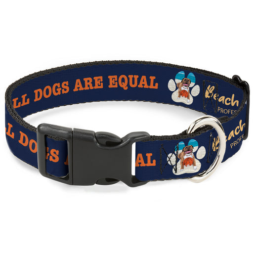 Plastic Clip Collar - BEACH DAWG CARE ALL DOGS ARE EQUAL Navy/Oange Plastic Clip Collars Buckle-Down   