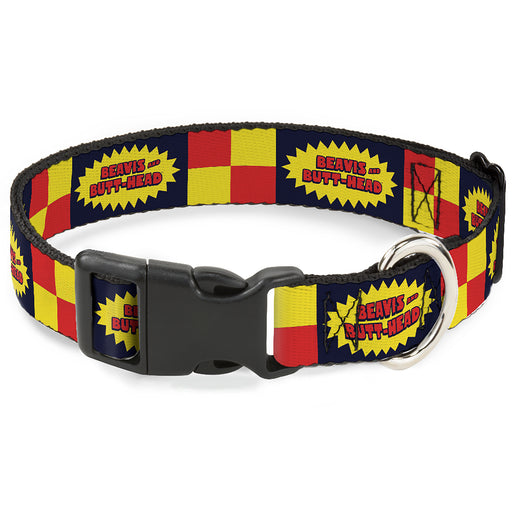 Plastic Clip Collar - BEAVIS AND BUTT-HEAD Title Logo Checker Black/Red/Yellow Plastic Clip Collars MTV   