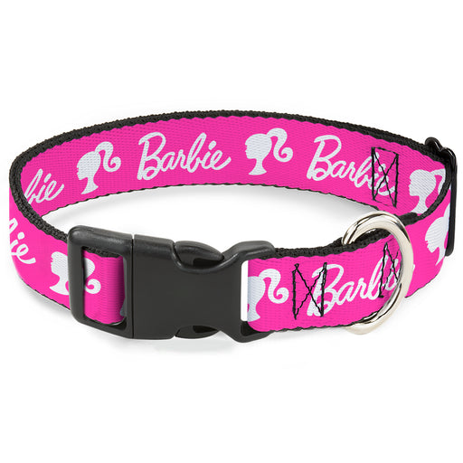 Plastic Clip Collar - BARBIE Script Signature Logo and Silhouette Hot Pink/White Plastic Clip Collars Mattel   
