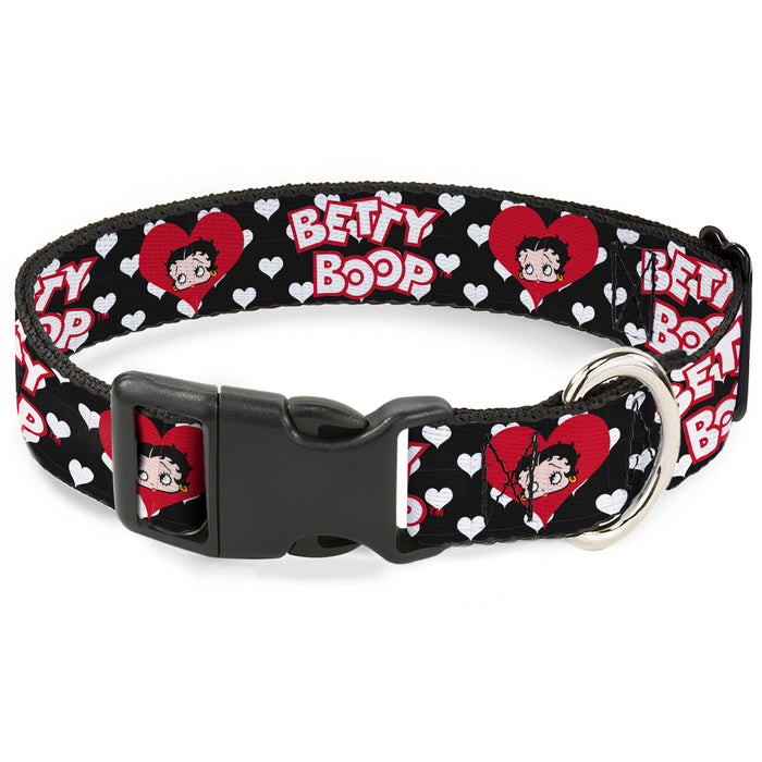 Plastic Clip Collar - BETTY BOOP Face and Text Hearts Black/White/Red Plastic Clip Collars Fleischer Studios, Inc.   