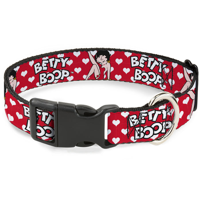 Plastic Clip Collar - BETTY BOOP Seated Leg Kick Pose and Text Hearts Red/White/Black Plastic Clip Collars Fleischer Studios, Inc.   