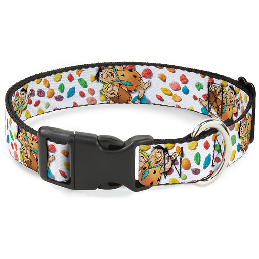 Plastic Clip Collar - Fruity Pebbles Fred Flintstone and Barney Rubble Hugging Pose and Cereal Pebbles Scattered White/Multi Color Plastic Clip Collars The Flintstones   