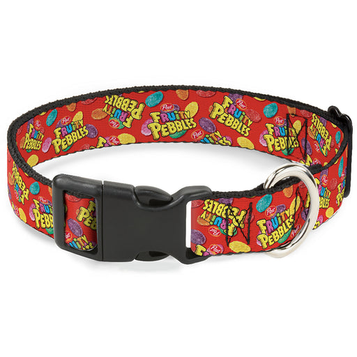Plastic Clip Collar - POST FRUITY PEBBLES Logo and Cereal Pebbles Scattered Red/Multi Color Plastic Clip Collars The Flintstones   
