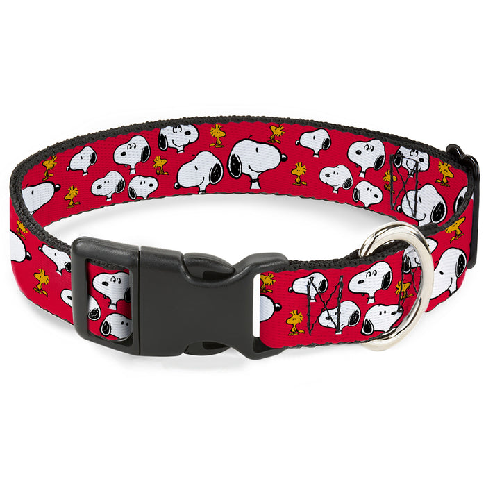 Plastic Clip Collar - Peanuts Snoopy and Woodstock Poses Scattered Red Plastic Clip Collars Peanuts Worldwide LLC   