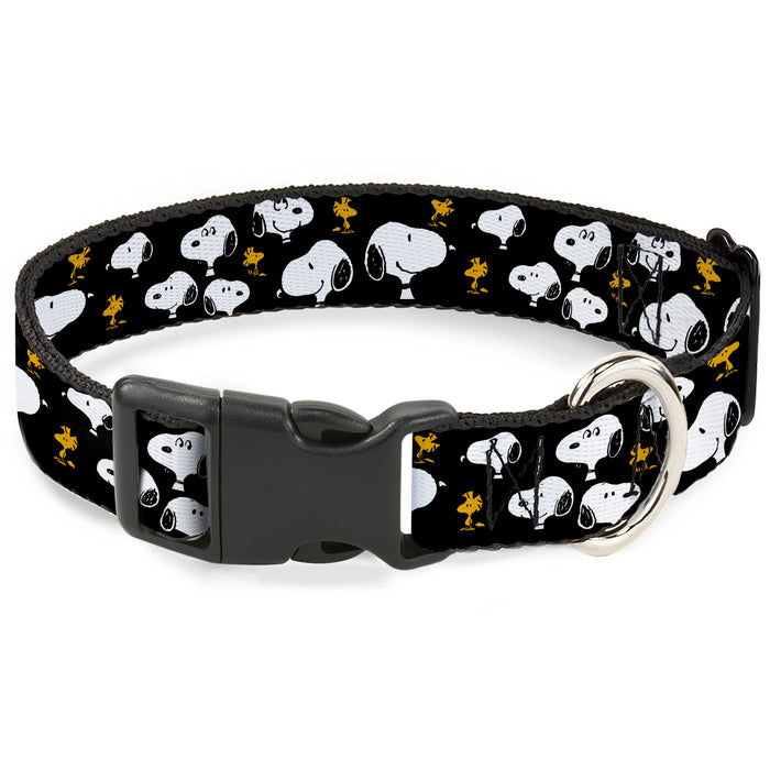 Plastic Clip Collar - Peanuts Snoopy and Woodstock Poses Scattered Black Plastic Clip Collars Peanuts Worldwide LLC   