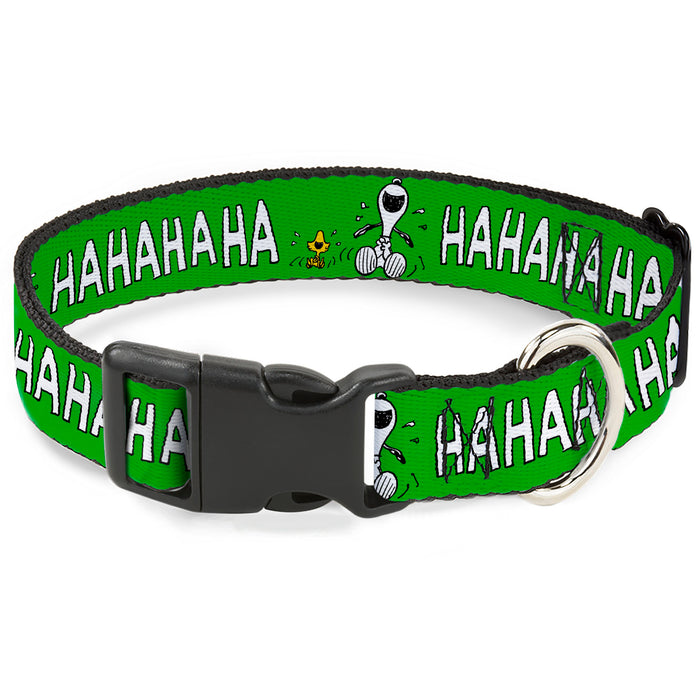 Plastic Clip Collar - Peanuts Snoopy and Woodstock Laughing HAHA Pose Green Plastic Clip Collars Peanuts Worldwide LLC   