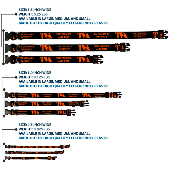 Plastic Clip Collar - Loki Series TVA TIME VARIANCE AUTHORITY Text Black/Orange Plastic Clip Collars Marvel Comics