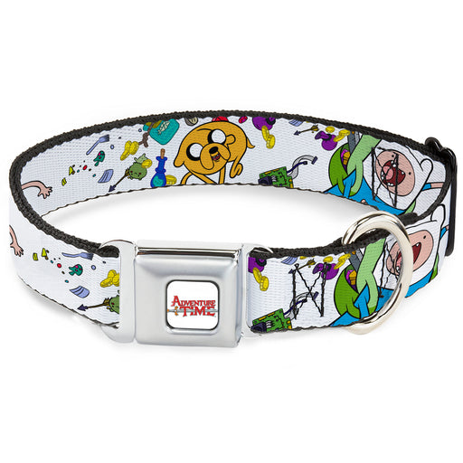 ADVENTURE TIME Title Logo Full Color White Seatbelt Buckle Collar - Adventure Time Jake and Finn Open Pack Pose White Seatbelt Buckle Collars Cartoon Network   