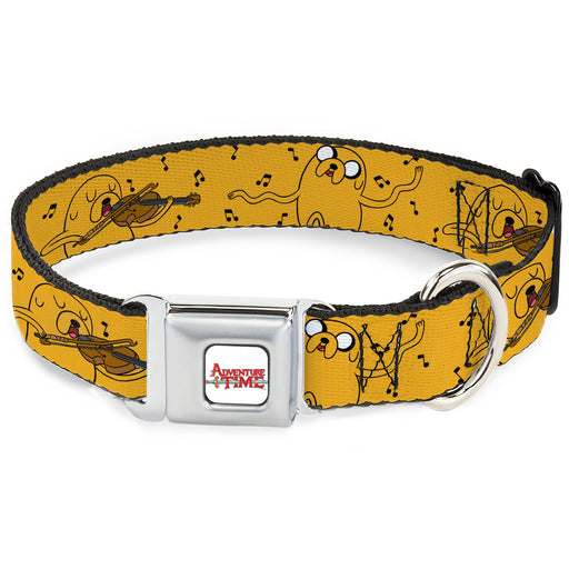 ADVENTURE TIME Title Logo Full Color White Seatbelt Buckle Collar - Adventure Time Jake Dancing and Violin Poses Yellow Seatbelt Buckle Collars Cartoon Network   