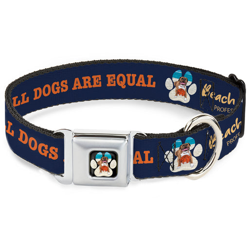 Beach Dawg Care Paw Logo Full Color Black Seatbelt Buckle Collar - BEACH DAWG CARE ALL DOGS ARE EQUAL Navy/Oange Seatbelt Buckle Collars Buckle-Down   