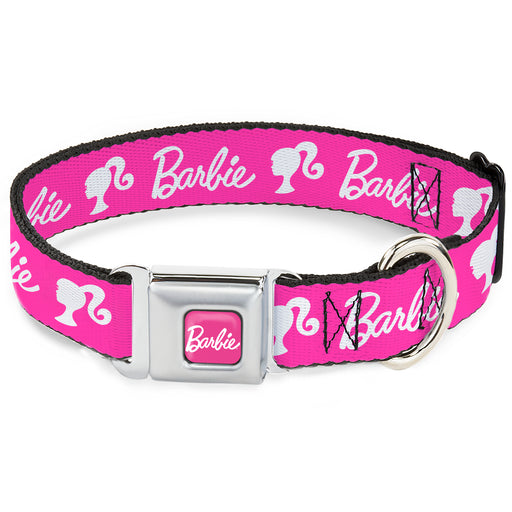 BARBIE Script Signature Full Color Hot Pink/White Seatbelt Buckle Collar - BARBIE Script Signature Logo and Silhouette Hot Pink/White Seatbelt Buckle Collars Mattel   