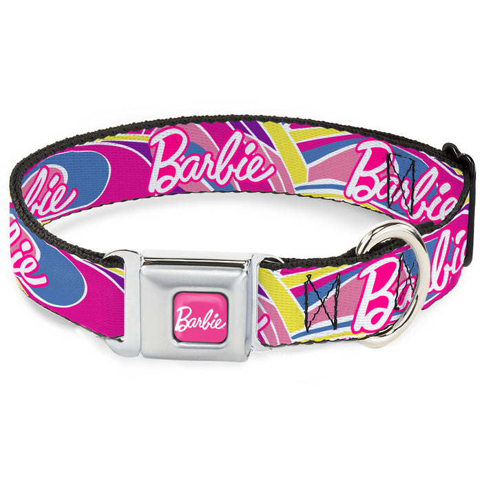 BARBIE Script Signature Full Color Hot Pink/White Seatbelt Buckle Collar - BARBIE Script Signature Logo Abstract Multi Color/White Seatbelt Buckle Collars Mattel   