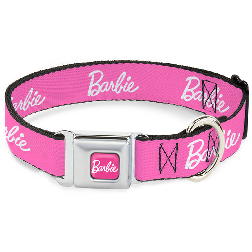 BARBIE Script Signature Full Color Pink/White Seatbelt Buckle Collar - BARBIE Script Signature Logo Pink/White Seatbelt Buckle Collars Mattel   