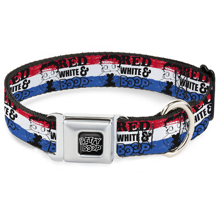 BETTY BOOP Text Heart Logo Full Color Black/White Seatbelt Buckle Collar - Betty Boop RED WHITE & BOOP Pose Americana Stripe Red/White/Blue/Black Seatbelt Buckle Collars Fleischer Studios, Inc.   