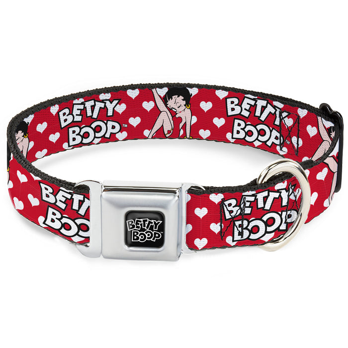 BETTY BOOP Text Heart Logo Full Color Black/White Seatbelt Buckle Collar - BETTY BOOP Seated Leg Kick Pose and Text Hearts Red/White/Black Seatbelt Buckle Collars Fleischer Studios, Inc.   