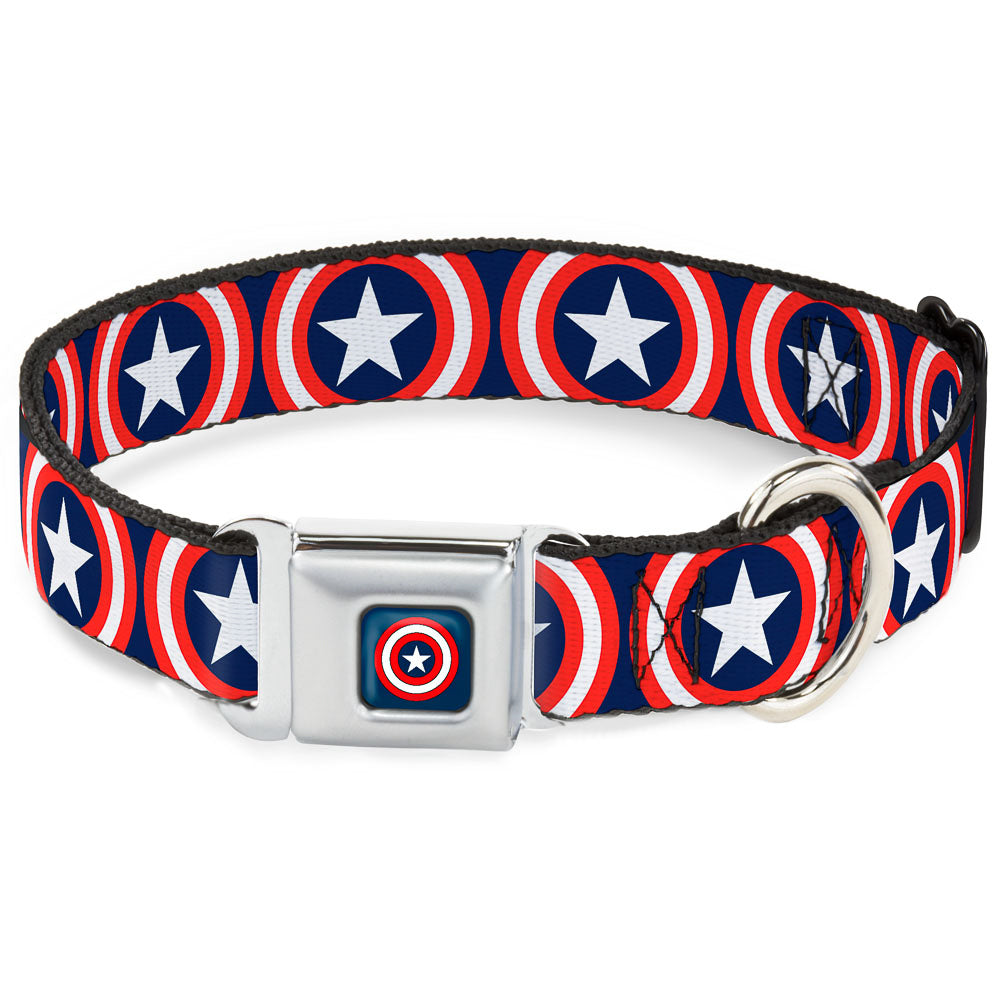 MARVEL COMICS Captain America Shield Full Color Navy Seatbelt Buckle Collar - Captain America Shield Repeat Navy Seatbelt Buckle Collars Marvel Comics