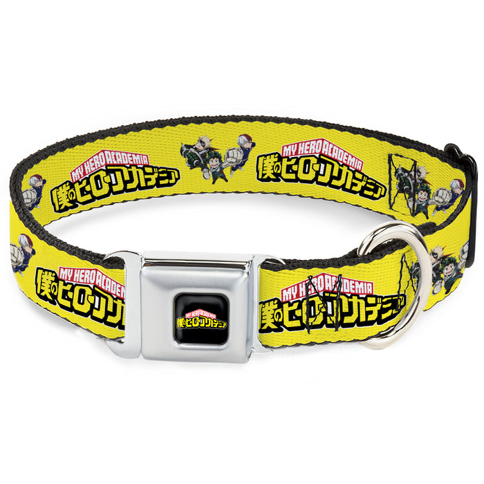 MY HERO ACADEMIA Title Logo Full Color Black Seatbelt Buckle Collar - MY HERO ACADEMIA Character Trio Pose and Title Logo Yellow Seatbelt Buckle Collars Crunchyroll   