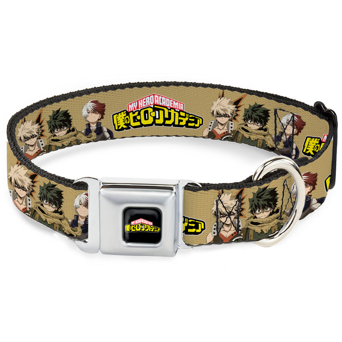 MY HERO ACADEMIA Title Logo Full Color Black Seatbelt Buckle Collar - MY HERO ACADEMIA Character Trio Pose and Title Logo Tan Seatbelt Buckle Collars Crunchyroll   