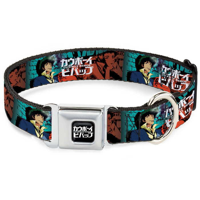 COWBOY BEBOP Title Logo Full Color Black/White Seatbelt Buckle Collar - COWBOY BEBOP Spike and Faye Brick Pose and Title Logo Blues/Reds Seatbelt Buckle Collars Crunchyroll   